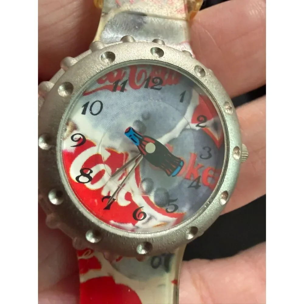 vtg coca cola bottle cap watch with patterned band